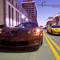 Yellow 2009 & Sunset Orange Metallic 2006 Chevrolet Corvette C6 Z06