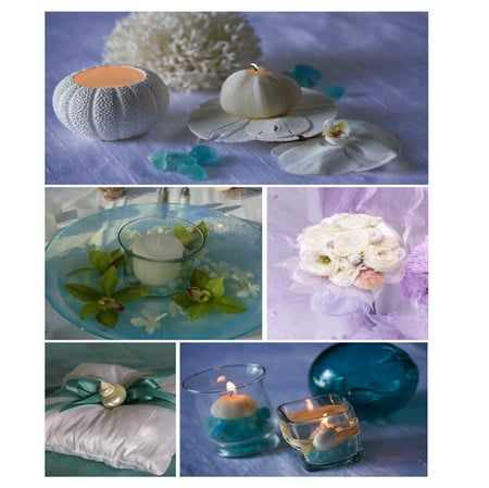 coastal decoration - coral, candle, collage, orchid, shell, decoration