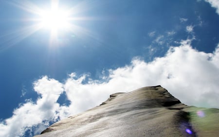 Opus 40 - clouds, nature, formation, blue, rock, sun, sky