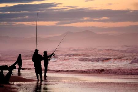 Sunset Fishing - sky, ocean, fisherman, australia, sunset, firefox persona, sea