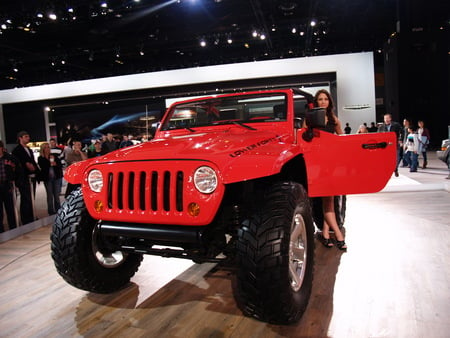 jeep lower forty - sexy, girl, red, jeep, showroom