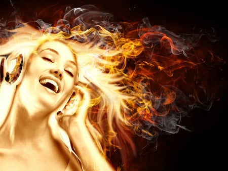 Fire of the music - music, girl, fire, red