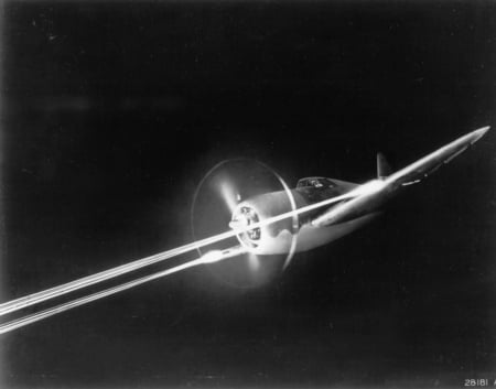 P-47 Thunderbolt (night firing) - thunderbolt, firing, wwii, night, bw, p47, fire