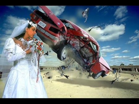 the lucky bride - sad, 3d, car, woman