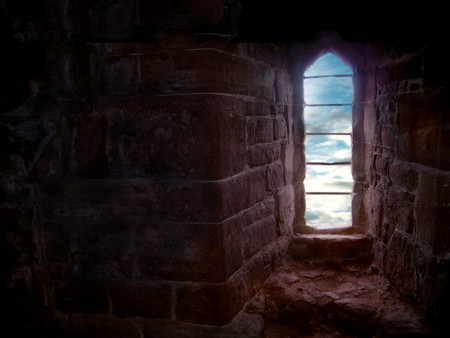 ruin with a veiw - sky, ruins, window, clouds