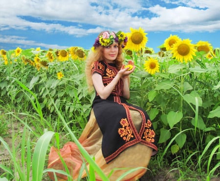 sunflower - sunflower, woman, macin, lady, zavaidoc