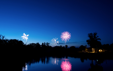 Fireworks on blue sky - night, blue sky, fireworks, peaceful