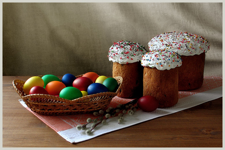 Yummy goodness - eggs, basket, rainbow, yummy, colors, icing, cupcakes, sprinkles