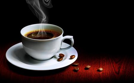 Coffee - white, coffee, hot, beans, steam, saucer, black, cup