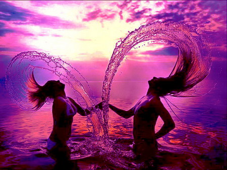 Hair Spray - girls, long hair, water, spray, bikinis