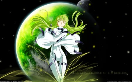 Code Geass V - moon, code, anime, female, v2, girl, eyes, light, vv, hair, dark, uniform, geass, green, woman, v