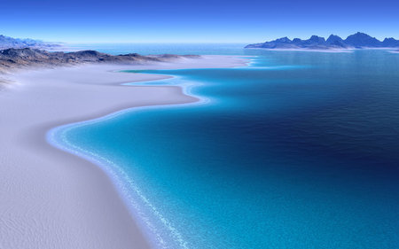 BEACH ISLAND - ocean, beach, blue, island, water, mountains