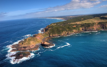 Cape Shank - sky, ocean, water, green, rock, cape, foam