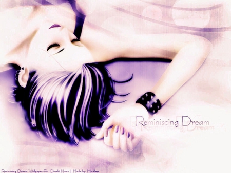 Reminiscing Dream - head, dark hair, arm, lady, purple, bangle, sleeping