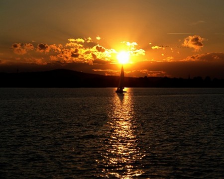 Sailboat in the Sunset - shining, sailing, sunset, sea, sun