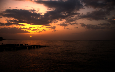 Haitian Sunset - nature, ocean, pier, clouds, sunset, coast