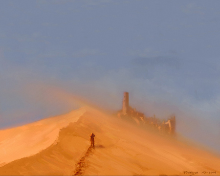 Windy Sands - yellow, hot, dessert, sand, sun, castle