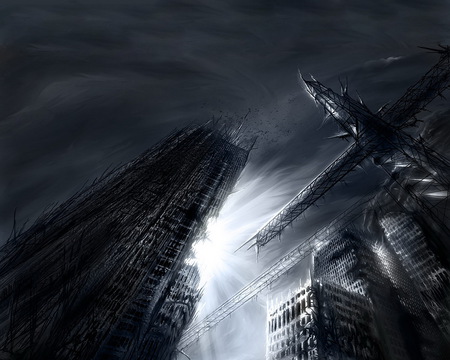 Construction Site - skyscrapper, dark, cg, light