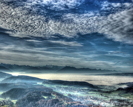 Panorama to the City - city, sky, cold, blue