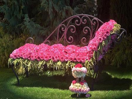 Lie me down on a bed of roses - beauty, lounge, roses, covered, outdoors