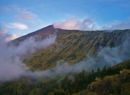 Mountain view - haze, mountain, green, sky