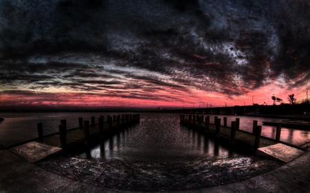 Dark Sunset - sky, roof, sunlight, dark, clouds, orange, sunset, black