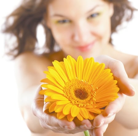 Woman Holding Flower - girl, beauty, color, flower