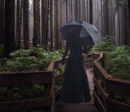 Girl in the forest - girl, dark, forest, dress