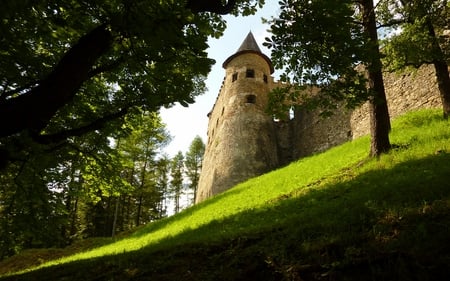 Fairyland - trees, hills, green, tower, castle