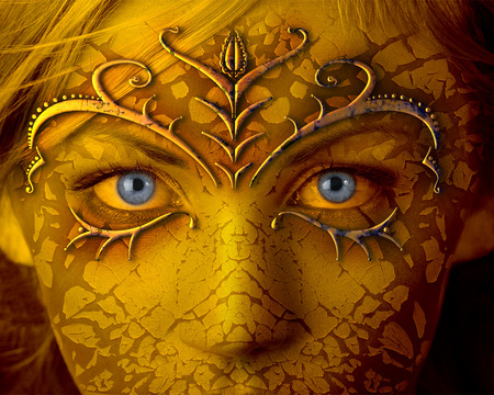 golden girl - girl, blue, eyes, gold