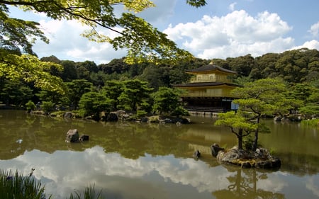 Golden Pavilion - lake, trees, beautiful, garden, temple