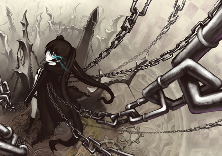 Anime - black rock shooter, twintails, chains, swords