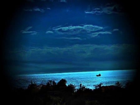 Harmony - sky, shoreline, clouds, sea, stillness, blue