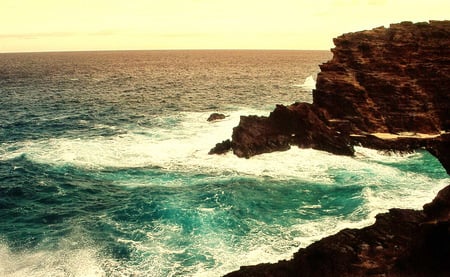 majestic sea - sea, turquoise, wave, rocks