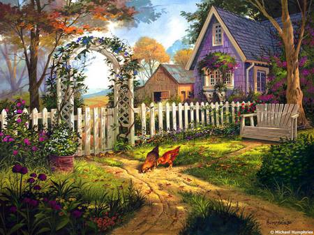 Country Blessings - swing, fence, chicken, gate