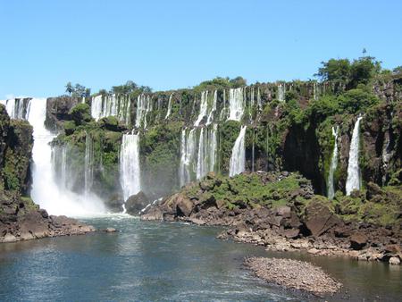 Waterfall - nature, sky, trees, waterfall