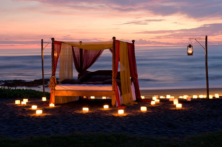 So Relaxing - bed, the beach, canopy, sunset, lights