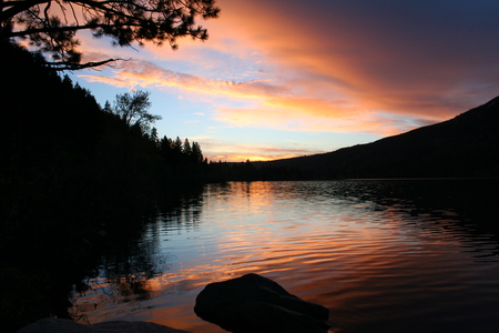 Dawn on Twin Lakes - mountains, lake, sunrise, clouds