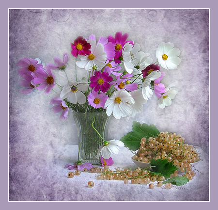 still life - beautiful, photography, pink, still life, bouquet, harmony, flowers, flower vase, white, purple