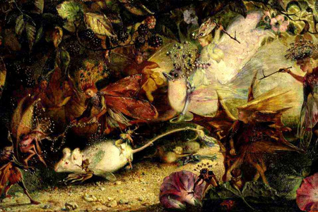 Not A Country Mouse - painting, fairies, flowers, white mouse, berries, garden