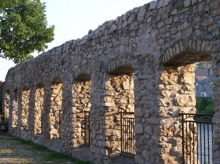 Beauty wedding - fence, handmade, river, architecture, arches, rock, tree, stones