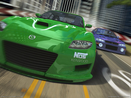 Full Speed - fast, green car, race, racing, hd, car, speed, game, blue car, adventure, juiced