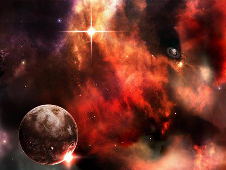 Steller dreams - stars, clouds, red, orange, space, shining, mist, earth