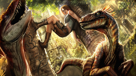 Jungle - lara croft, dinosaur, jungle, cool, action, adventure