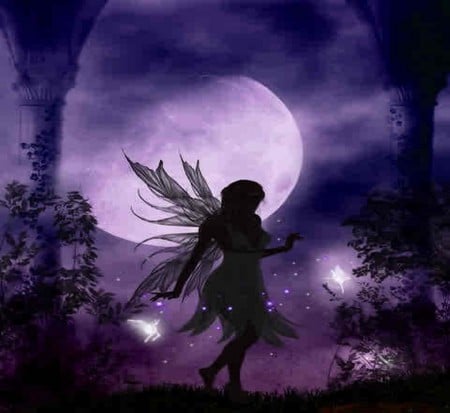 UNDER THE MOONLIGHT - moon, purple, light, night, fairy