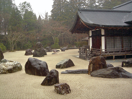 Zen Garden - trees, japan, landscape, peaceful, house, zen, rocks