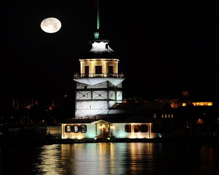 The Maiden's Tower  Istanbul,Turkey - night, istanbul, maidens tower, bosphorus, turkey