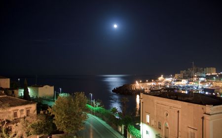 Sicilian-Moonlight - sky, moonlight, houses, sea, night, sicilian