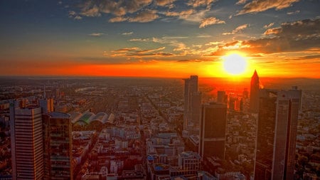 Metropolis Sunset - sky, sun, sunset, metro, stunning, nature, beautiful, city, metropolis, sunrise, big city