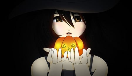 halloween - witch, girl, black, pumpkin